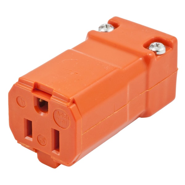 Straight Blade Connector, 5-15R, 15 A, 125V AC, 2 Pole, 3 Wire, Screw Terminals, Orange